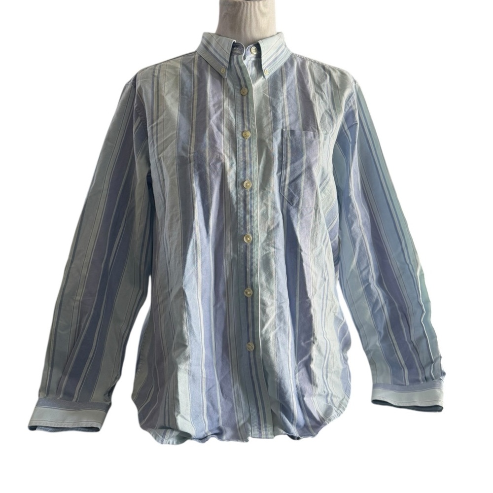 🌼5 For $25🌼 L.L. Bean Light Blue Striped Cotton Shirt Size L